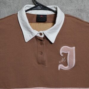 Jordan Rugby Polo Shirt Womens Medium Brown Pink Striped Long Sleeve FV7182-223